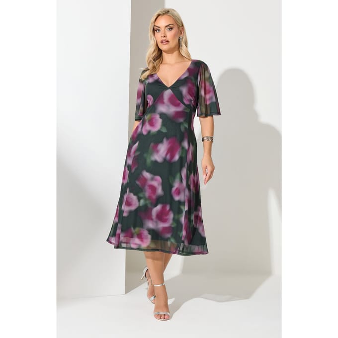 Yours London Groene Mesh Tea Dress Met Bloemenprint Size 46
