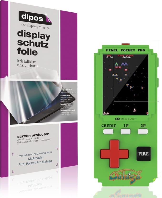 dipos – 2x Beschermfolie geschikt voor MyArcade Pixel Pocket Pro Galaga | Krasbestendige & heldere Screenprotector Ultra-Thin