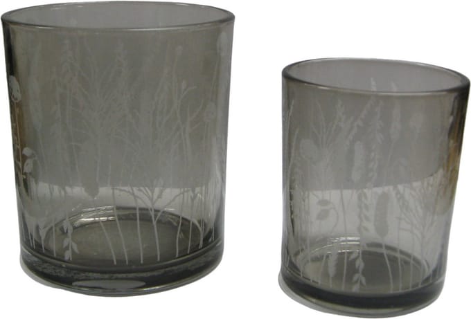Boltze Home - Theelichthouder glas met grassen - 2-delig