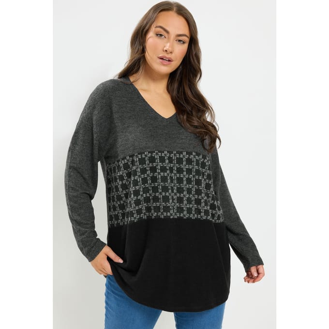 Yours Grijze Zachte Top Met Kleurenblok Size 46