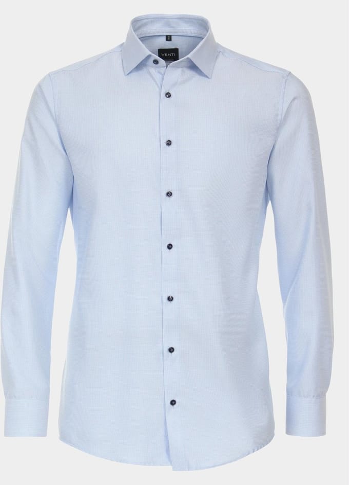 VENTI modern fit overhemd - structuur - blauw - Strijkvriendelijk - Boordmaat: 42