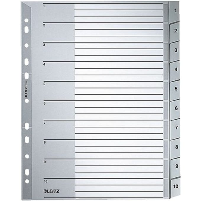 12800000 - Numeric tab index - Cardboard - Gray - A4 - 250 g/m² - 238 mm