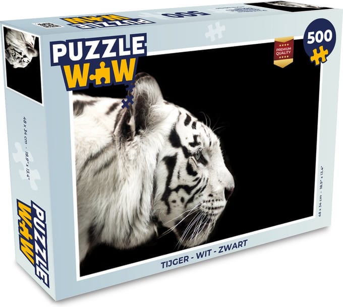 Puzzel Tijger - Wit - Zwart - Legpuzzel - Puzzel 500 stukjes