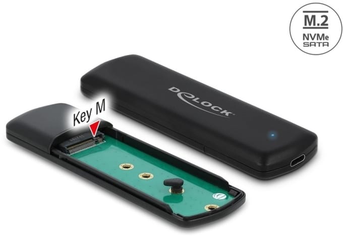 Delock External USB Type-C™ Combo Enclosure for M.2 NVMe PCIe or SATA SSD - tool free