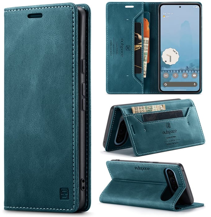 Luxe Flip Case met RFID Bescherming Kaarthouder en Magneetsluiting voor Google Pixel 10/ 10 Pro _ Blauw