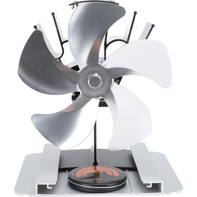 Warmteaangedreven Kachelventilator 5 Bladen Aluminiumlegering Verticale Warmteaangedreven Open haardventilator met zilver