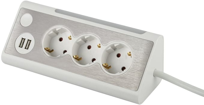 MaxTrack bureau stekkerdoos met 3 contacten en 2x USB / wit - 3 meter