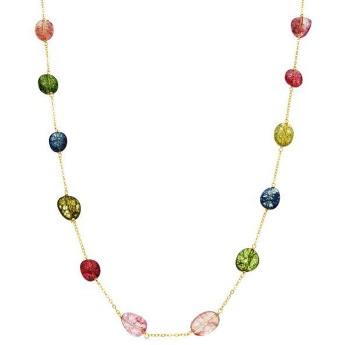 Collier en argent sterling 925 avec pierre naturelle multicolore et finition en or jaune 18 carats - Refuseur pur