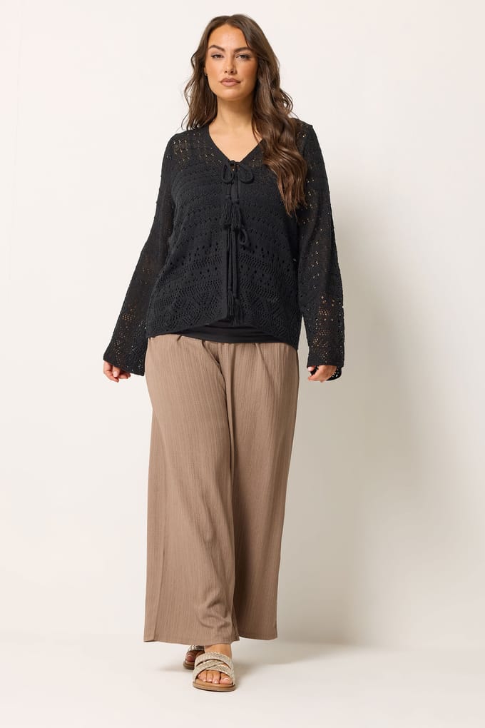 Yours Zwart Pointelle Gebreid Vest Met Strik Size 58-60