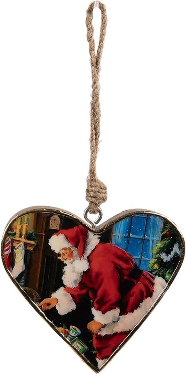 Clayre & Eef Kersthanger 13x2x13 cm Rood Hout Kerstman