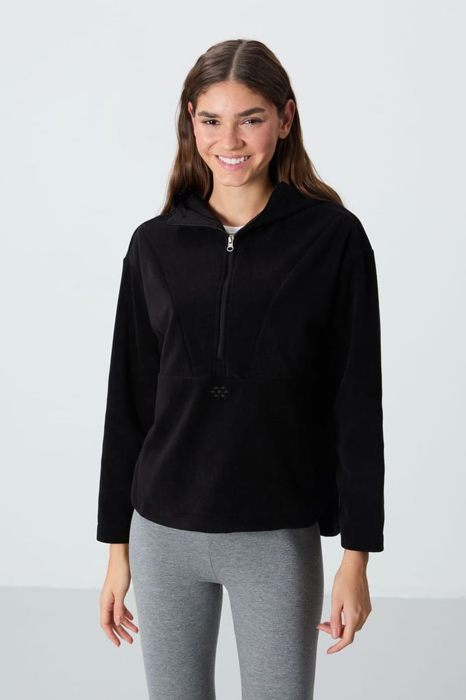 Overmaatse Pluche Halve Rits Hoodie Sweatshirt