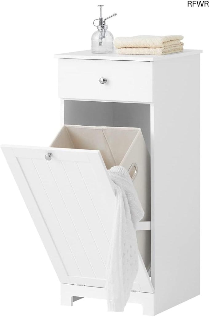 RFWR® Lage Badkamerkast met Lade en Opvouwbare Wasmand - Compacte Wit Opbergoplossing