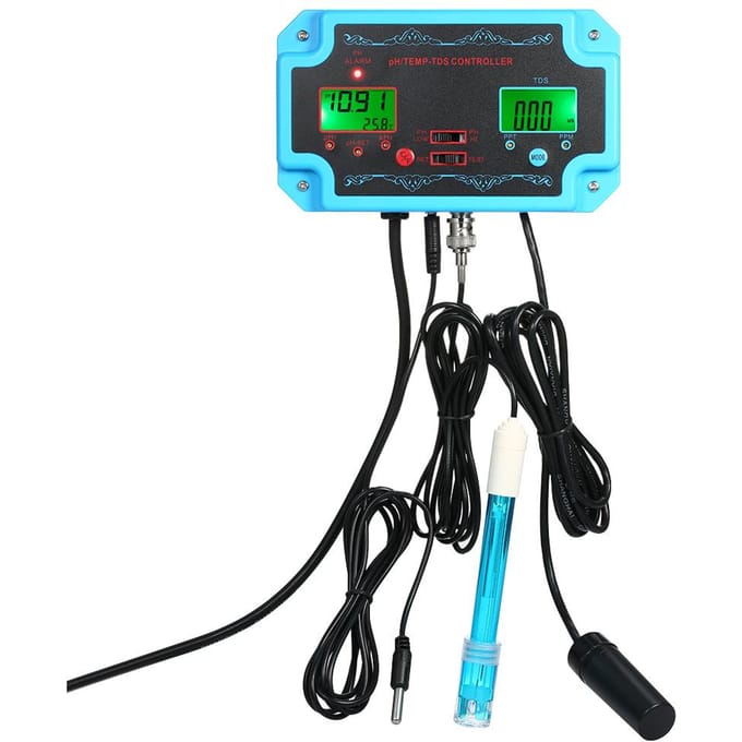 Professionele 3 in 1 pH/TDS/TEMP Waterkwaliteitsdetector pH-controller met Relaisstekker Vervangbaar EU Plug blauw