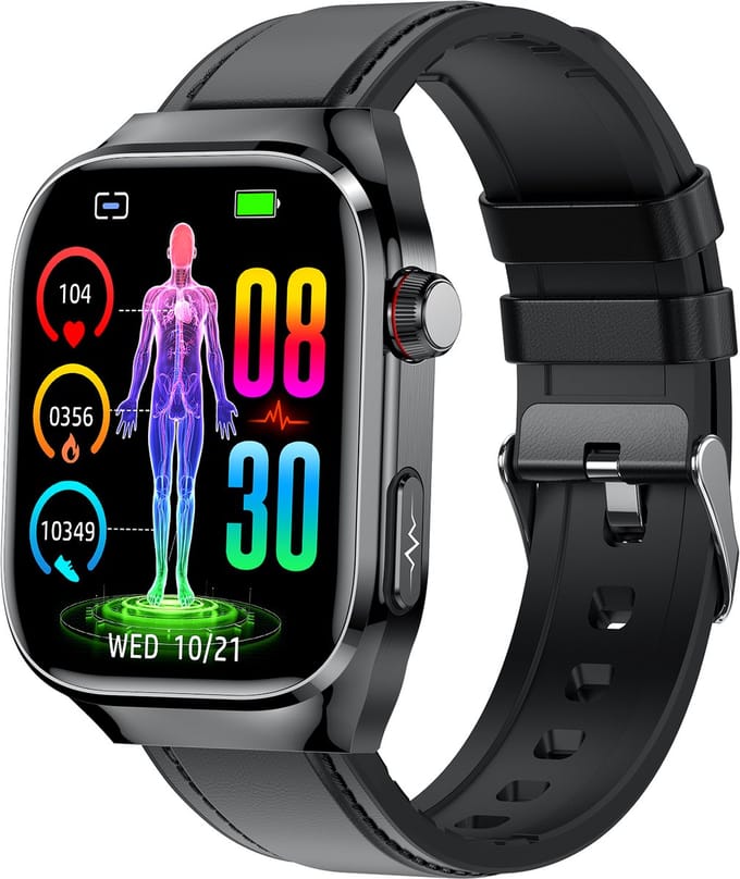 Smartwatch, ECG, hartslag, bloeddruk, slaap, stappenteller leren band