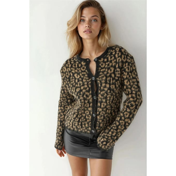 Relaxed Fit Luipaardprint Gebreide Cardigan