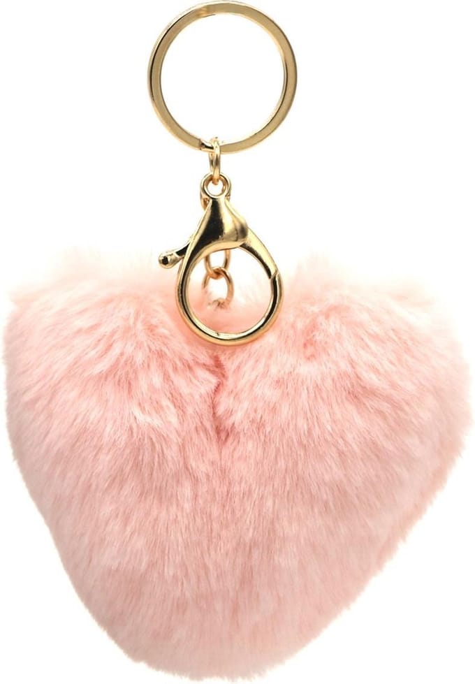 Dielay - Sleutelhanger Fluffy Hart - 10 cm - Lichtroze