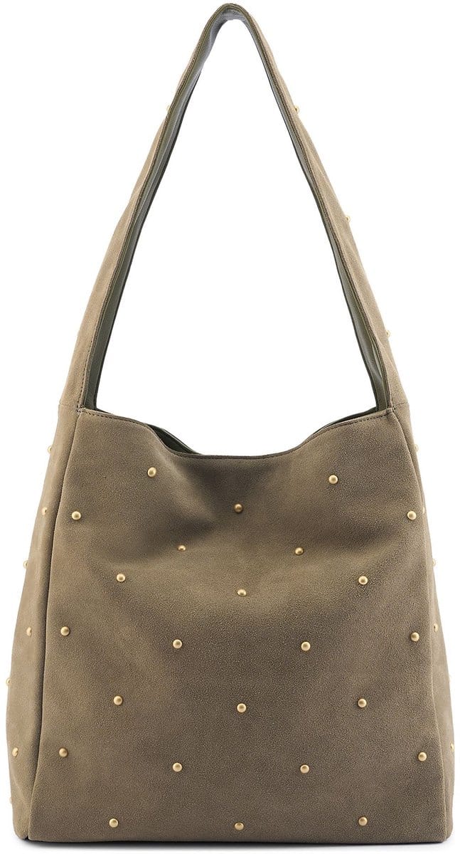 FREDsBRUDER Leren schoudertas The Beaded One Collection Hobo Bag Greyish Khaki kaki