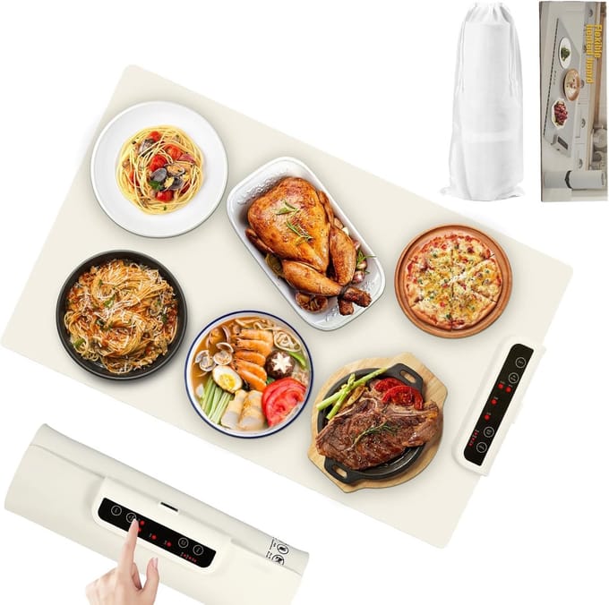 Elektrische Verwarmingsmat - Voedselwarmer Opvouwbaar - Warm Houden Eten - Instelbare Temperatuur - Draagbaar Ontwerp - Wit