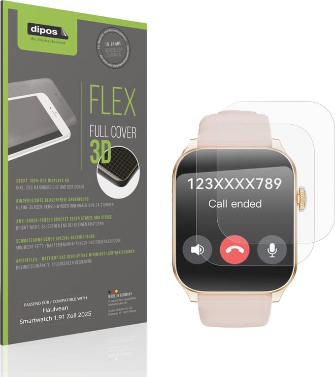 dipos FLEX – 2x Matte Screenprotector geschikt voor Haulvean Smartwatch 1.91 Zoll 2025 | Volledige Schermbescherming | Case-Friendly