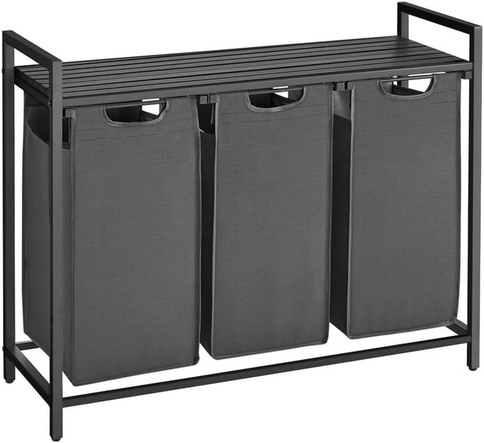 Wasmanden met plank Polly | Drie compartimenten | 92,5 x 33 x 72 cm | Grijs