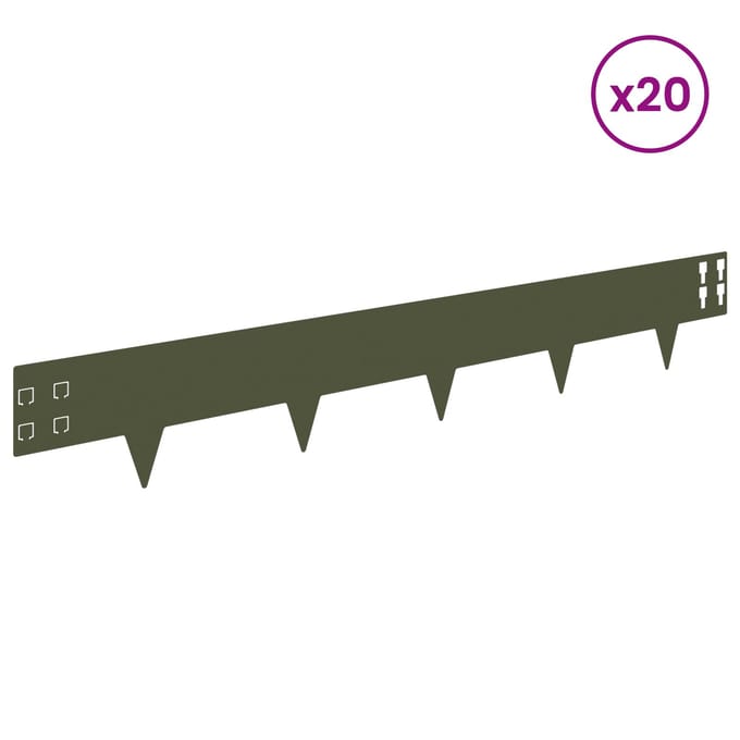 vidaXL - Gazonrand - 20 - st - 100 - x - 15 - cm - Staal - Olijfgroen