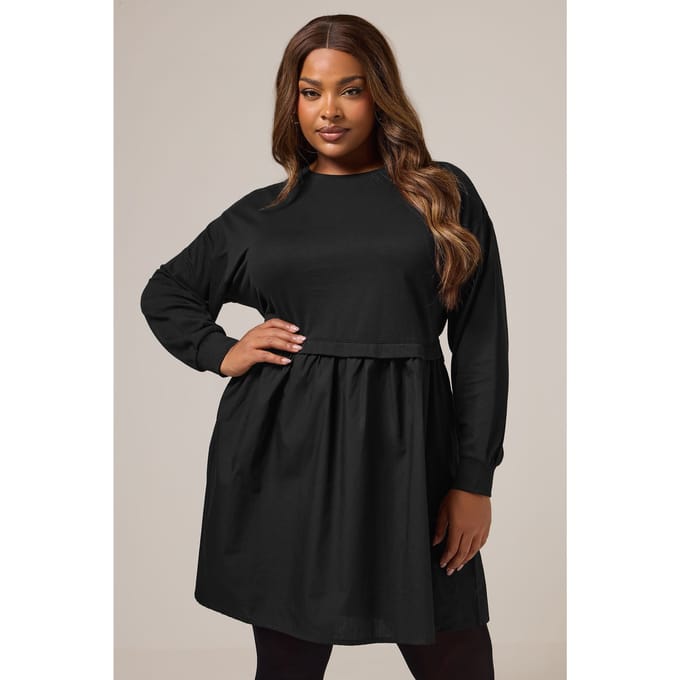 Yours Zwarte 2In1 Poplin Jumperjurk Size 44