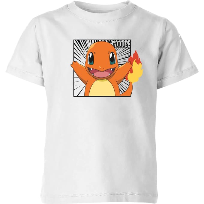 Pokémon Pokédex Charmander #0004 Kids' T-Shirt - White - 122/128 (7-8 jaar)