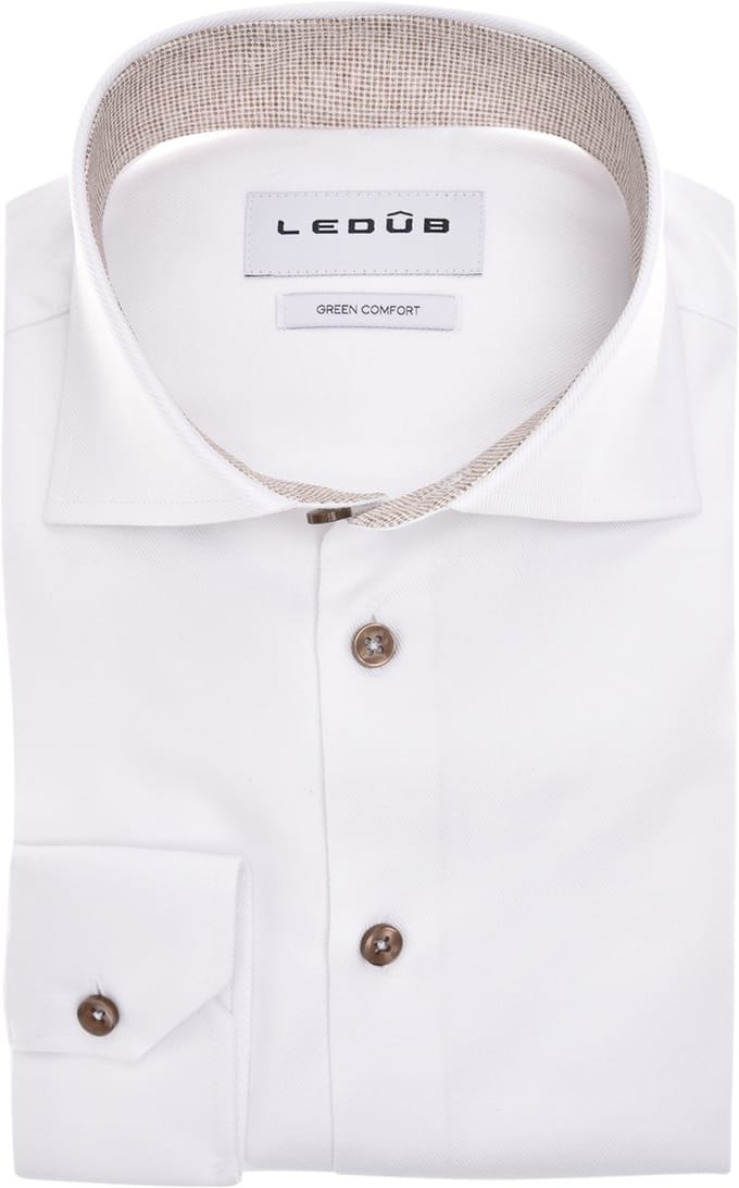 Ledub modern fit overhemd - twill - wit - Strijkvriendelijk - Boordmaat: 52