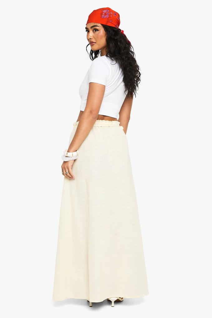 boohoo Dames Linnenlook Tie Waist Wrap Maxi Rok | Stone | Maat: 6
