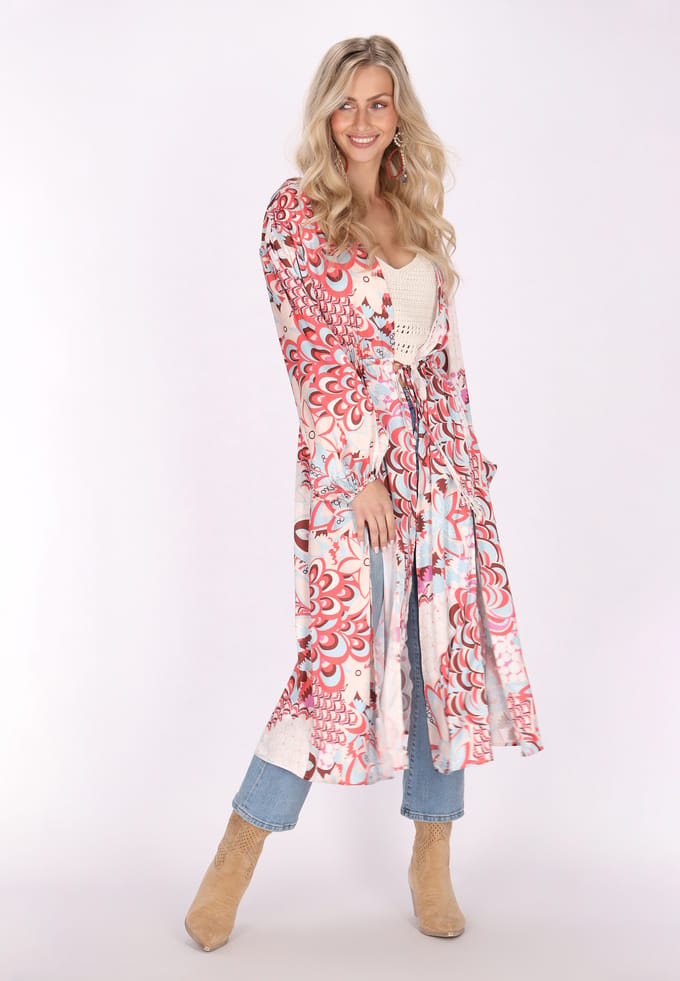 IZIA Kimono Dames Rood Veelkleurig
