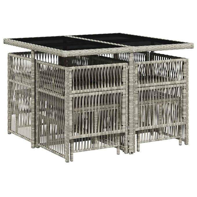 vidaXL - 9-delige - Tuinset - met - kussens - poly - rattan - lichtgrijs
