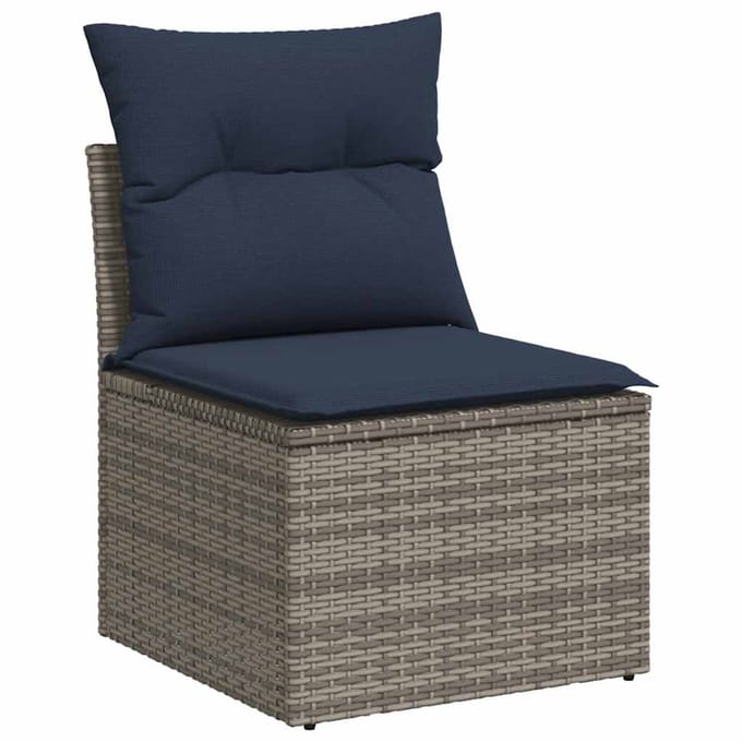 vidaXL - 7-delige - Loungeset - met - kussens - poly - rattan - grijs