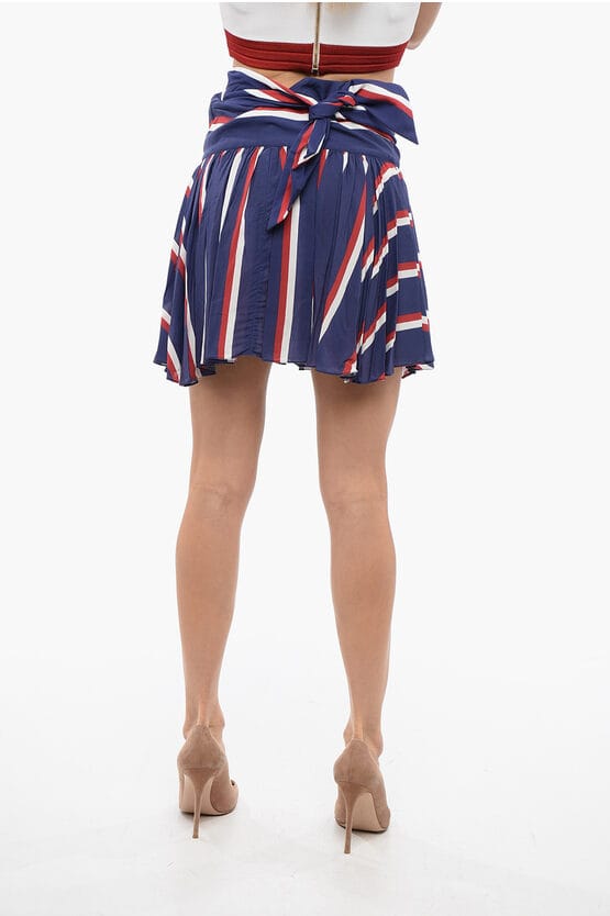 Gestreepte viscose geplooide minirok in blauw