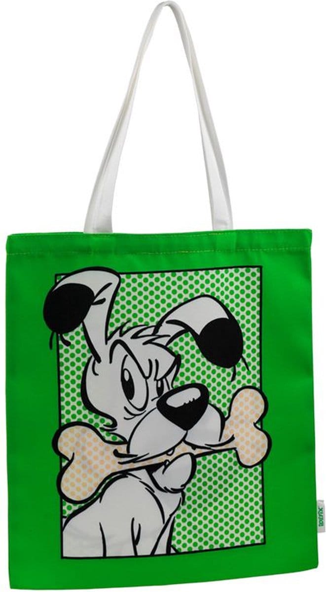 Boodschappentas Idefix - Groen - Asterix&Obelix - Zwart&Wit Afbeelding - 40x39cm