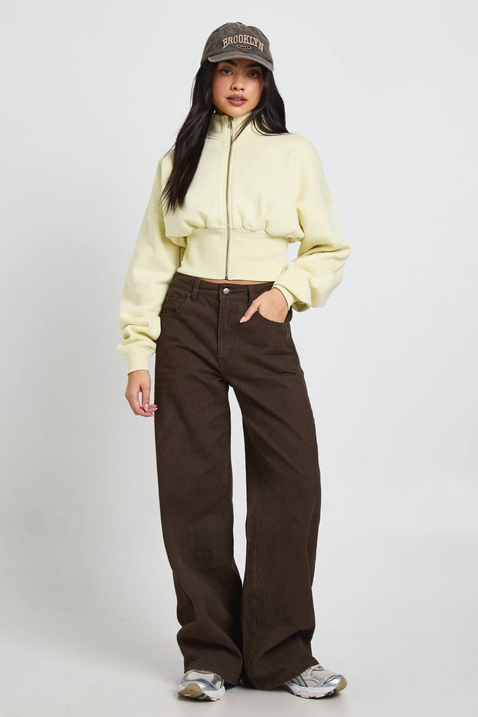 boohoo Dames Trechter Hals Getailleerde Taille Doorritsen | Boter | Maat: XL