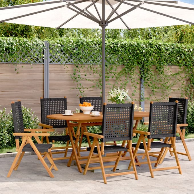 vidaXL Tuinstoelen 6 st verstelbaar poly rattan en massief hout zwart