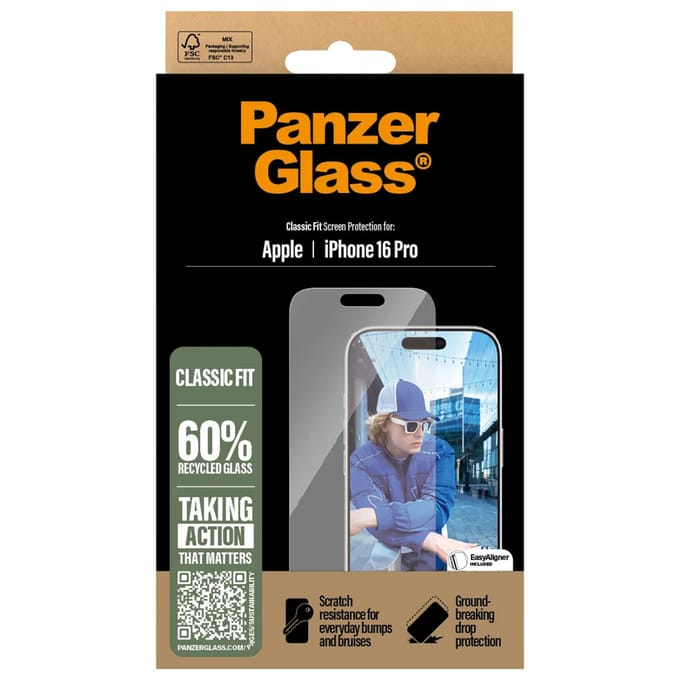 PanzerGlass Screenprotector geschikt voor Apple iPhone 16 Pro Glazen | PanzerGlass Classic Fit Screenprotector - Case Friendly