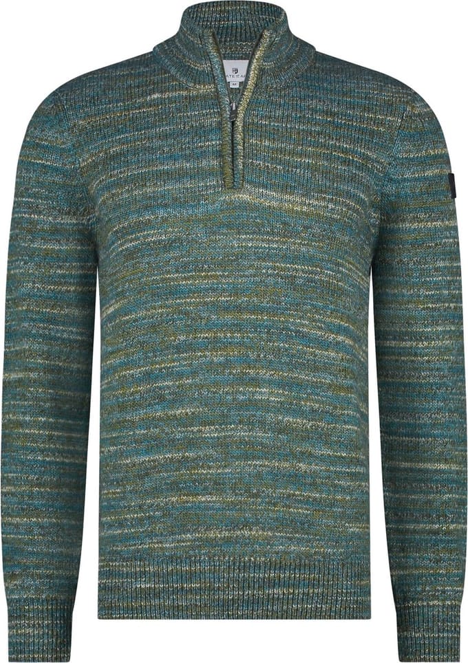 State Of Art Half Zip Trui Melange Groen - Maat 3XL - Heren - Pullovers