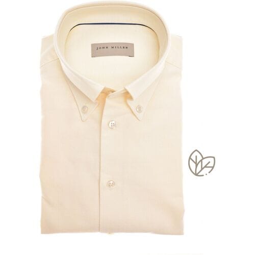 John Miller Overhemd Solid Color Pure Cotton Button-Down Lichtgeel / male