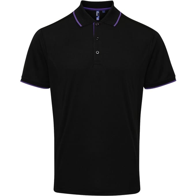 Premier Herencontrast Coolchecker Polo Shirt (Zwart/Paars)