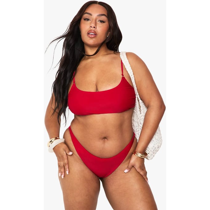 boohoo Dames Plus Zwemkleding Essentials V-front slip | Red | Maat: 22