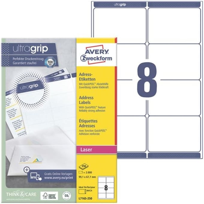 AVERY®-etiketten voor speciale doeleinden, .99,1 x 67,7 mm, 2000 stuks.