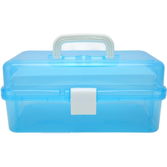 Boîte de Rangement Portable 3 Couches Transparente Maniable Pliante Multiusage pour Artisanat d'Art bleu