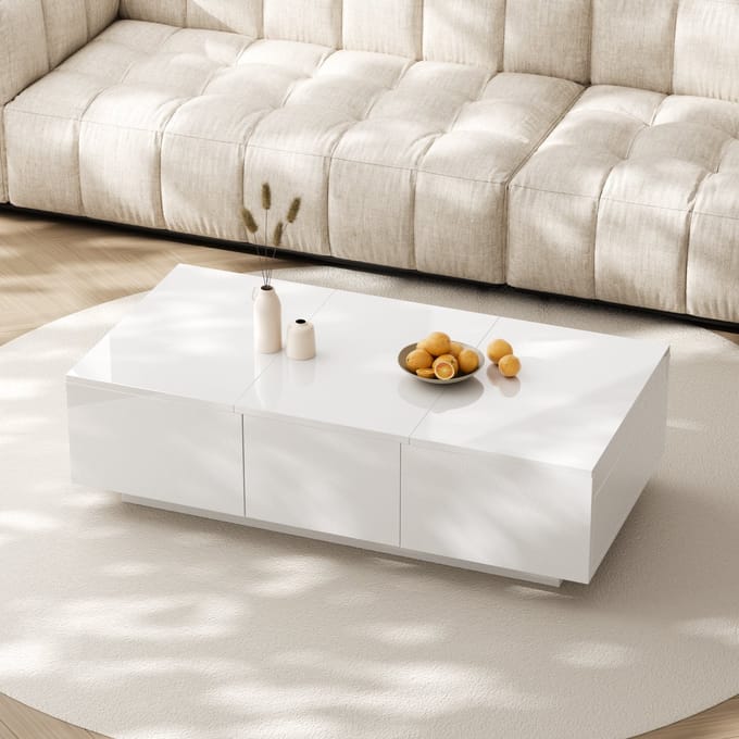 Salontafel - Hoogglans - Push-Pull Opbergstructuur Met Dubbelzijdige Lades - MDF - Wit