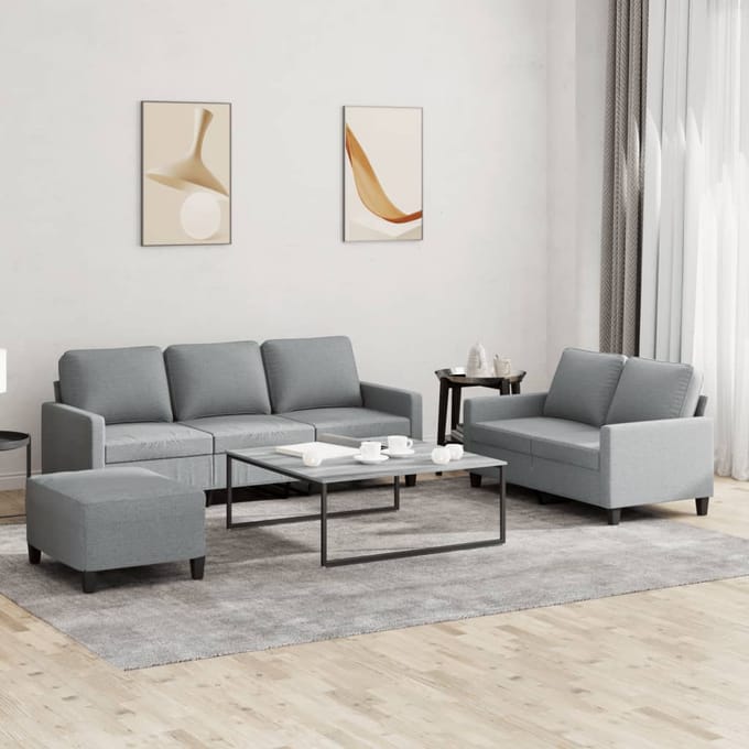 vidaXL - 3-delige - Loungeset - met - kussens - stof - lichtgrijs