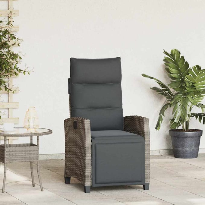 vidaXL - Verstelbare - tuinstoel - met - bijzettafel - poly - rattan - grijs