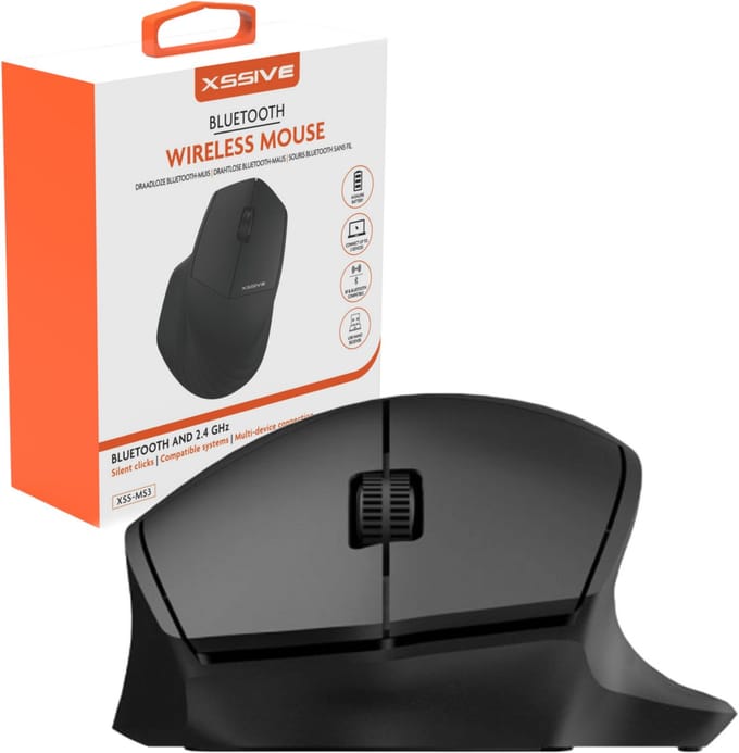 Xssive MS3 Draadloze Stille Muis met Duimsteun - Ergonomische Wireless + Bluetooth Mouse - Voor PC, Laptop, Smartphone en Tablet