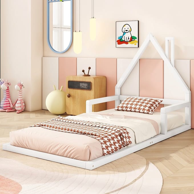 PHOEBE CAT Kinderbed - 90 x 200 cm - Huisvormig - Grenenhout + MDF - Wit