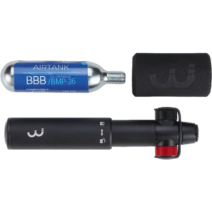 BBB Cycling Co2 Pomp - Co2 Blaster - Fietspomp Racefiets - Co2 Adapter Inclusief Co2 Patroon en Beschermhoes - Mini Pomp - BMP-33S