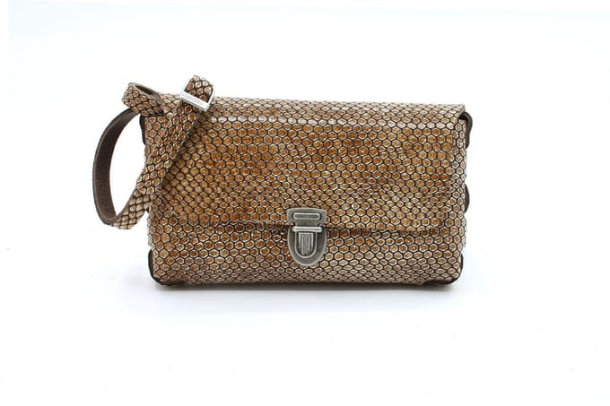 Beige schoudertas met print - klein model - 100% Leer